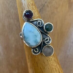 Sterling Silver 925 Adjustable Multi-Stone Ring – Colorful Gemstone Statement